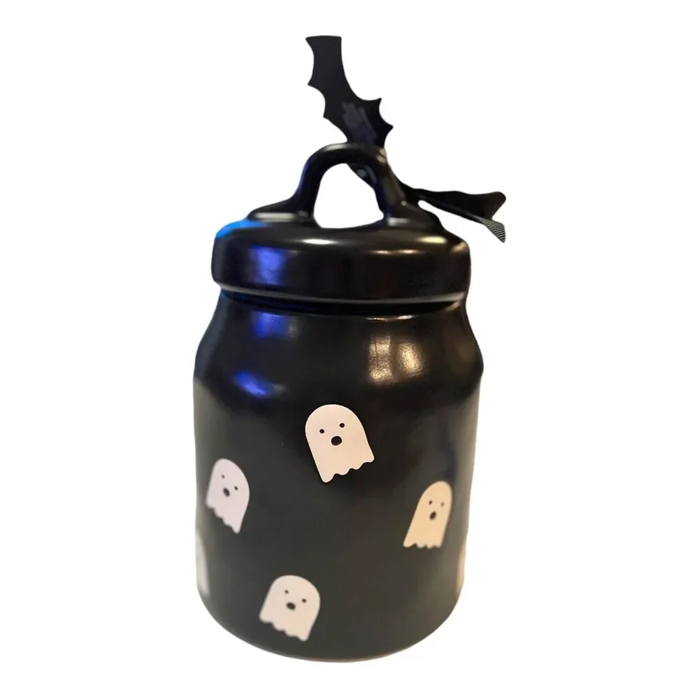 Rae Dunn BOO Cute Ghosts Black / White Halloween Canister  Candy Jar Viral Ghost
